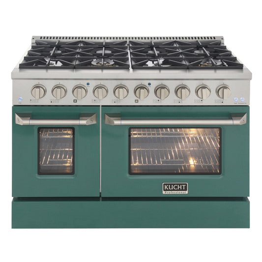 Kucht 48" Gas Range in Stainless Steel with Green Oven Doors, KNG481-G