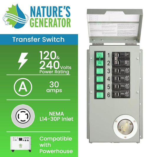 Nature's Generator 120V/240V 30A 6-Circuit Manual Transfer Switch