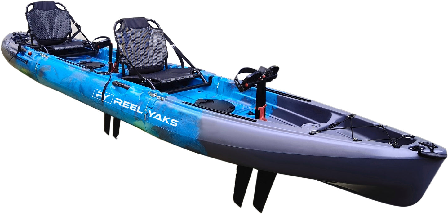 Reel Yaks 14ft Raptor Tandem or Solo Modular Raptor Fin or Prop Drive Pedal Fishing Kayak | 520lbs Capacity | 3 Piece