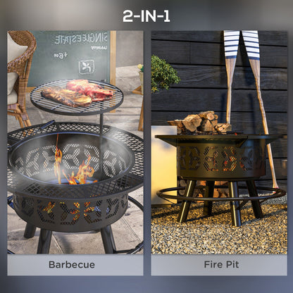 PolyTEAK 2-in-1 Black Portable Fire Pit for BBQ Grill, Camping Bonfire Stove, Backyard, Patio, Picnic
