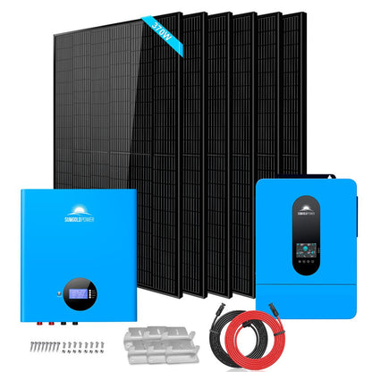 SunGoldPower Off-Grid Solar Kit 6500W 48VDC 120/240VAC 5.12KWH/10.24KWH PowerWall Lithium Battery 6 X 370 Watts Solar Panels SGM-655M/ SGM-6510M