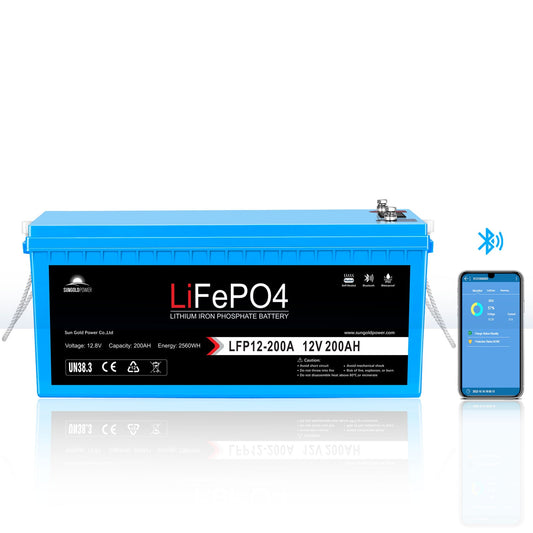 SunGoldPower 12V 100Ah/ 200Ah LiFePo4 Deep Cycle Lithium Battery Bluetooth / Self-Heating / IP65