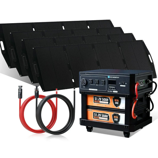 ECO-WORTHY SL3500 Stackable Power Station with 4×200W Portable Solar Panels | 5120 Wh Capacity | Emergency Backup | Portable & Expandable Power & Capacity