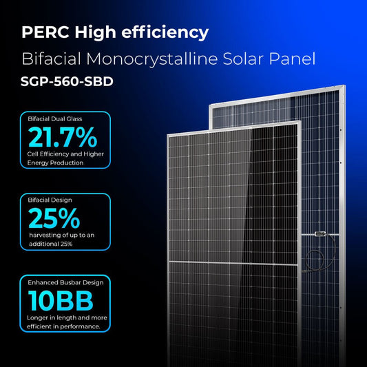 SunGoldPower 560W Bifacial PERC Solar Panel  | SGP-560-SBD UL61730 Certified by ETL