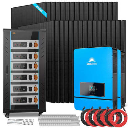 SunGoldPower OFF GRID SOLAR KIT 20KW 48VDC 120V/240V LIFEPO4 30.72KWH-32.14KWH LITHIUM BATTERY 32 X 450 WATTS SOLAR PANELS SGR-20K30E