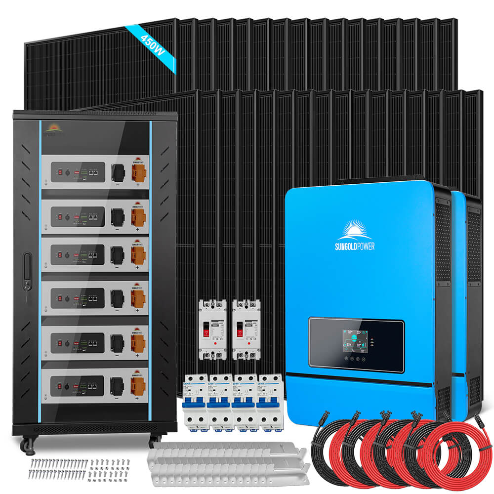 SunGoldPower OFF GRID SOLAR KIT 20KW 48VDC 120V/240V LIFEPO4 30.72KWH-32.14KWH LITHIUM BATTERY 32 X 450 WATTS SOLAR PANELS SGR-20K30E