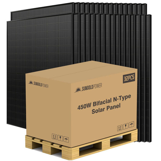 SunGoldPower 450 Watt Bifacial N-Type Monocrystalline Solar Panel SGN-450-BDG5 (32 PANELS) UL61730