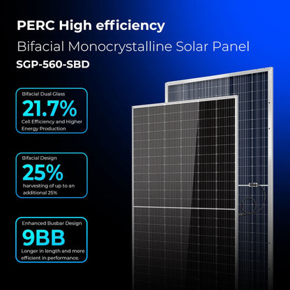 SunGoldPower 560W Bifacial PERC Solar Panel  | SGP-560-SBD (31 PANELS) UL61730