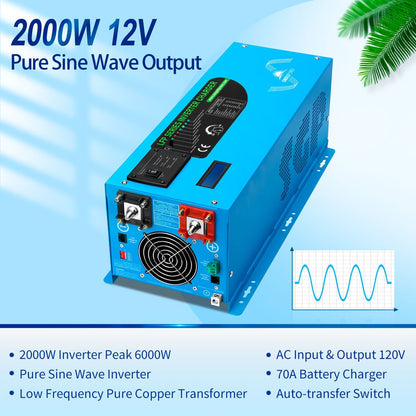 SunGoldPower 2000W/ 3000W/ 4000W DC 12V Pure Sine Wave Inverter With Charger