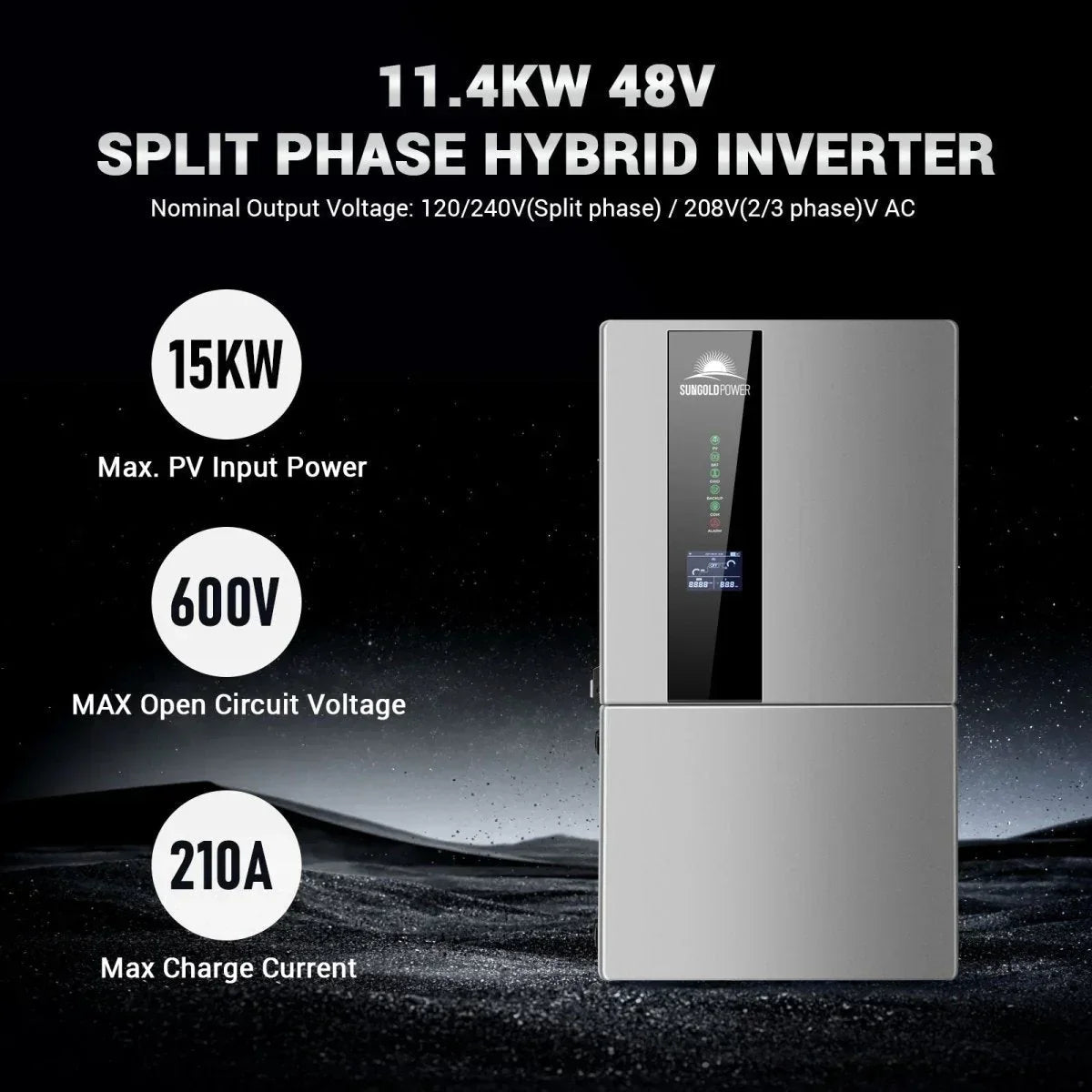 Hybrid Solar Kit 11.4KW 48V Split Phase 20.48KWH Lithium Battery 16 X 450 Watt Solar Panel SGH-11N2E