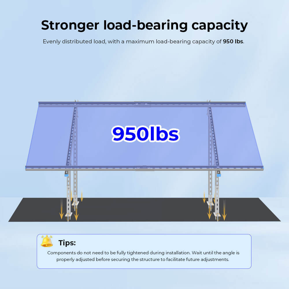 SunGoldPower Modular & Expandable Ground Mount Brackets for 2× 400W–590W Solar Panels | Heavy-Duty Adjustable