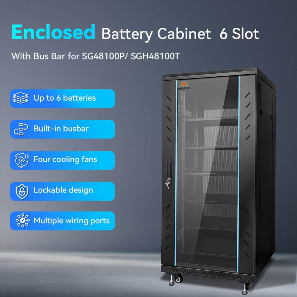 SunGoldPower Enclosed Battery Cabinet 6 Slot with Bus Bar for SG48100P/ SGH48100T