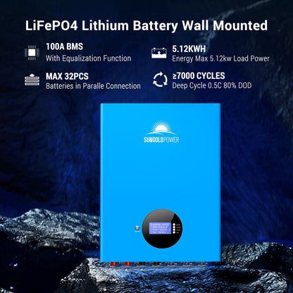 SunGoldPower 4 X 5.12KWH Powerwall LiFePO4 Lithium Battery SG48100M UL1973