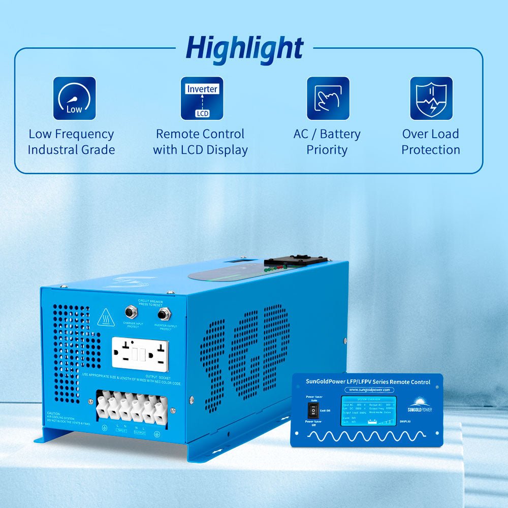 SunGoldPower 2000W/ 3000W/ 4000W DC 12V Pure Sine Wave Inverter With Charger