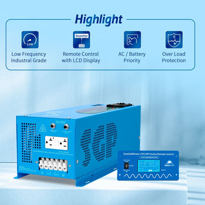SunGoldPower 2000W/ 3000W/ 4000W DC 12V Pure Sine Wave Inverter With Charger