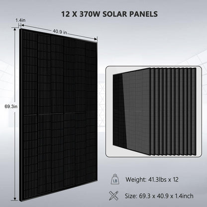 SunGoldPower Off-Grid Solar Kit 13000W 48VDC 120VAC/240V 20.48KWH PowerWall Lithium Battery 12 X 370 Watts Solar Panels SGM-1320M