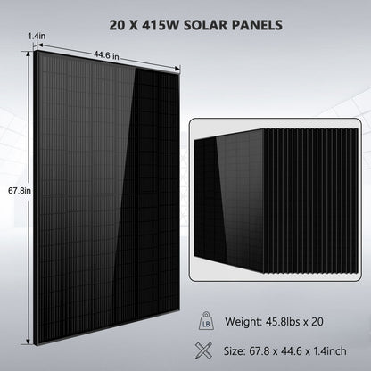 SunGoldPower Off-Grid Solar Kit 13000W 48VDC 120V/240V LifePo4 20.48KWH Lithium Battery 14 X 415 Watts Solar Panels SGR-13KM