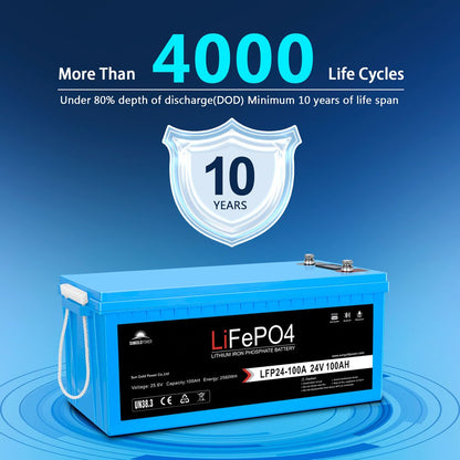 SunGoldPower 2 X 24V 100Ah LiFePo4 Deep Cycle Lithium Battery Bluetooth / Self-Heating / IP65