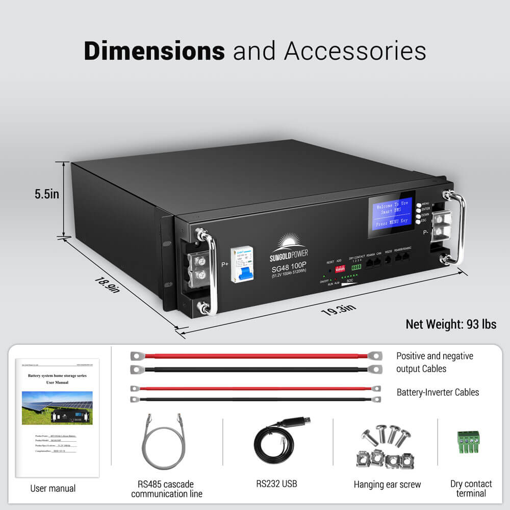 SunGoldPower 2 X 48V 100AH Server Rack LiFePO4 Lithium  Battery SG48100P UL1973 UL9540A