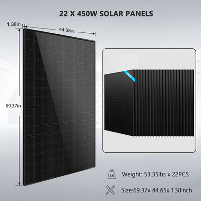 SunGoldPower Off Grid Solar Kit 13000W 48VDC 120V/240KWH LiV LifePo4 25.6thium Battery 22 X 450 Watts Solar Panels SGR-13K25E