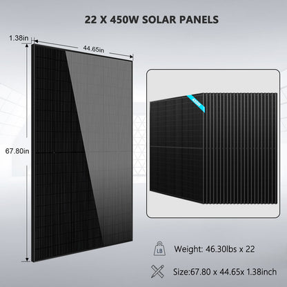 SunGoldPower Off Grid Solar Kit 13000W 48VDC 120V/240KWH LiV LifePo4 25.6thium Battery 22 X 450 Watts Solar Panels SGR-13K25E