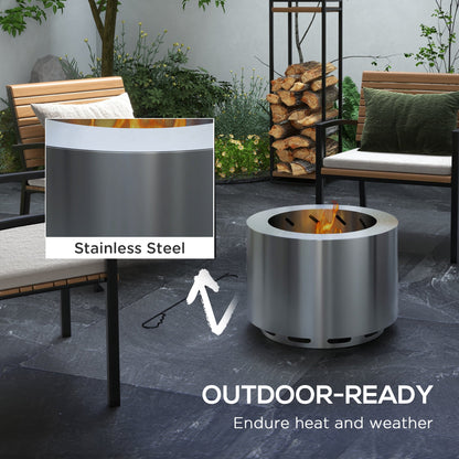 PolyTEAK Portable Stainless Smokeless Fire Pit with Poker for Campfire, Backyard Picnic, and Camping