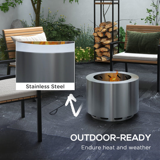 PolyTEAK Portable Stainless Smokeless Fire Pit with Poker for Campfire, Backyard Picnic, and Camping