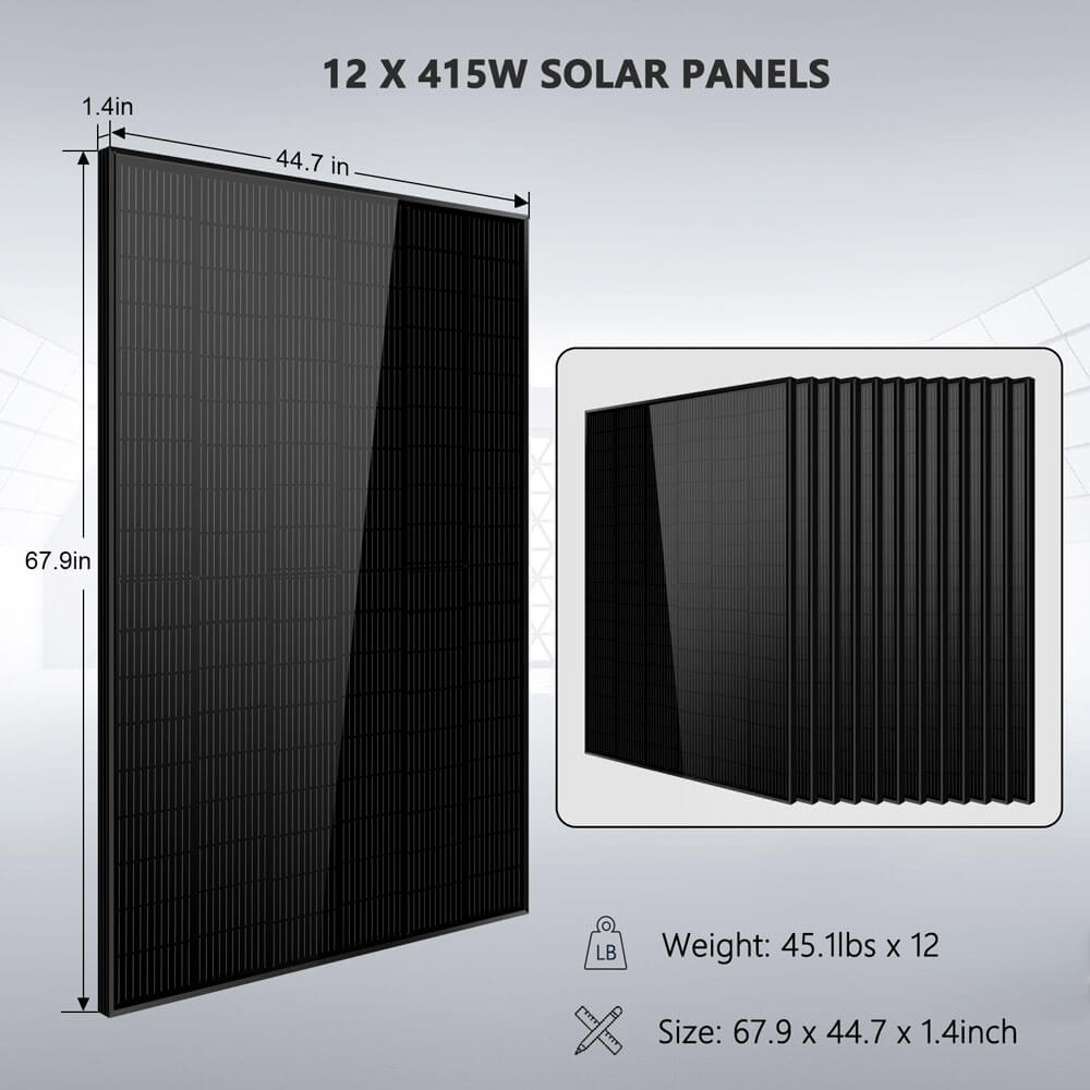 SunGoldPower Off Grid Solar Kit 10000W 48VDC 120VAC/240V 20.48KWH Powerwall Lithium Battery 12 X 415 Watts Solar Panels SGM-10M2T