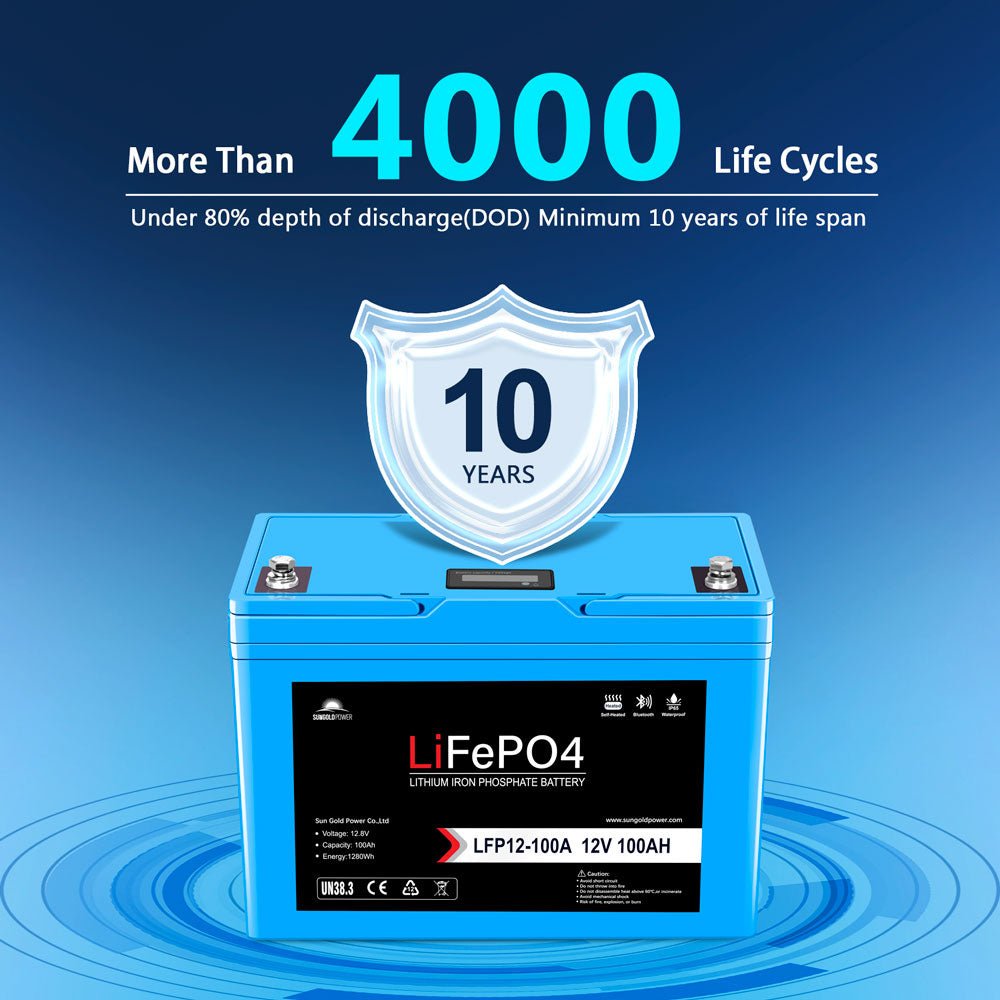 SunGoldPower 12V 100Ah/ 200Ah LiFePo4 Deep Cycle Lithium Battery Bluetooth / Self-Heating / IP65