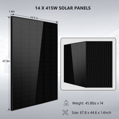 SunGoldPower Off-Grid Solar Kit 13000W 48VDC 120V/240V LifePo4 20.48KWH Lithium Battery 14 X 415 Watts Solar Panels SGR-13KM