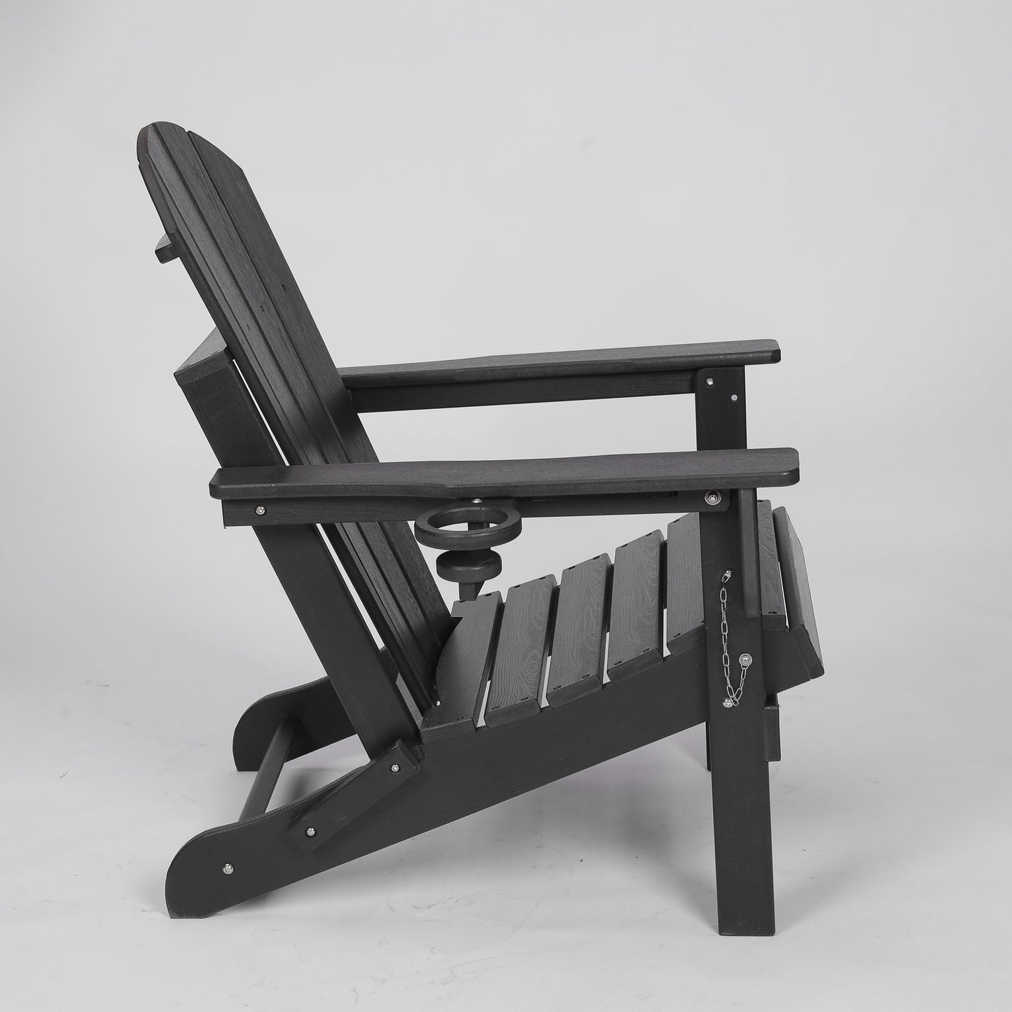 HDPE Folding Adirondack Chair with Dual Cup Holder - Composite Adirondack Chair with Wood Texture- Black