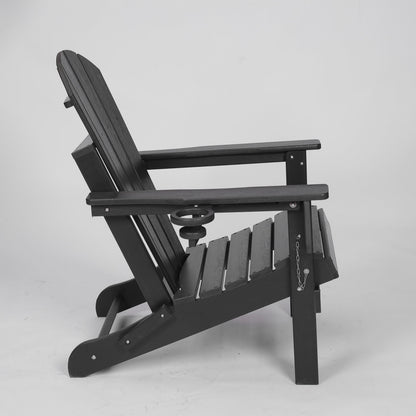 HDPE Folding Adirondack Chair with Dual Cup Holder - Composite Adirondack Chair with Wood Texture- Black