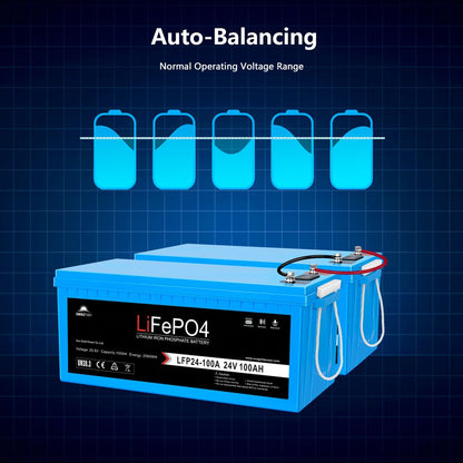 SunGoldPower 2 X 24V 100Ah LiFePo4 Deep Cycle Lithium Battery Bluetooth / Self-Heating / IP65
