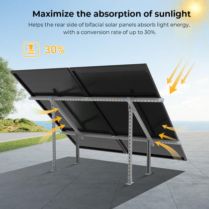 SunGoldPower Modular & Expandable Ground Mount Brackets for 2× 400W–590W Solar Panels | Heavy-Duty Adjustable