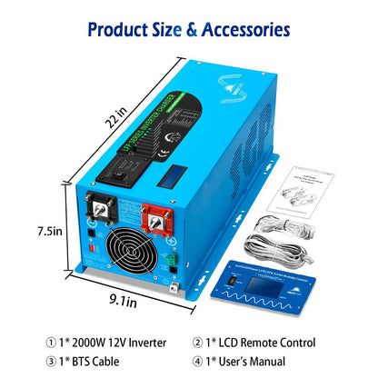 SunGoldPower 2000W DC 12V Pure Sine Wave Inverter With Charger