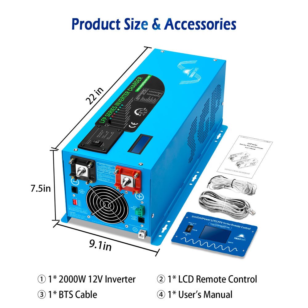 SunGoldPower 2000W/ 3000W/ 4000W DC 12V Pure Sine Wave Inverter With Charger