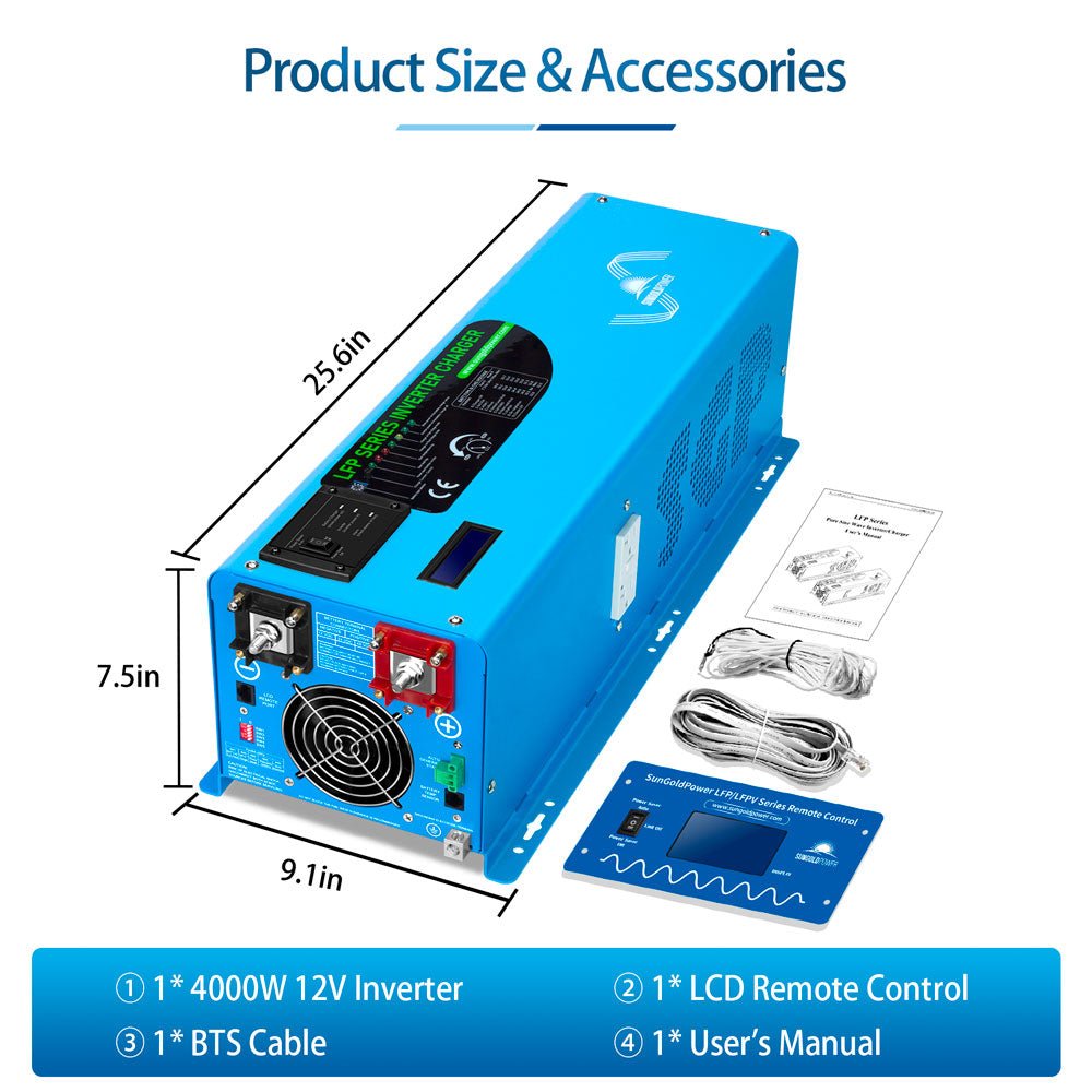 SunGoldPower 2000W/ 3000W/ 4000W DC 12V Pure Sine Wave Inverter With Charger