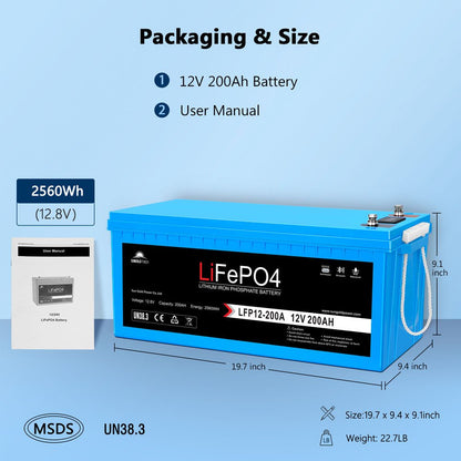 SunGoldPower 2 X 12V 200Ah LiFePo4 Deep Cycle Lithium Battery Bluetooth / Self-Heating / IP65