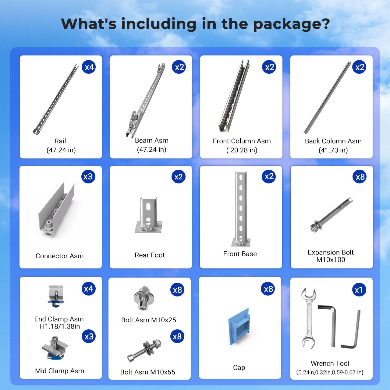 SunGoldPower Modular & Expandable Ground Mount Brackets for 2× 400W–590W Solar Panels | Heavy-Duty Adjustable