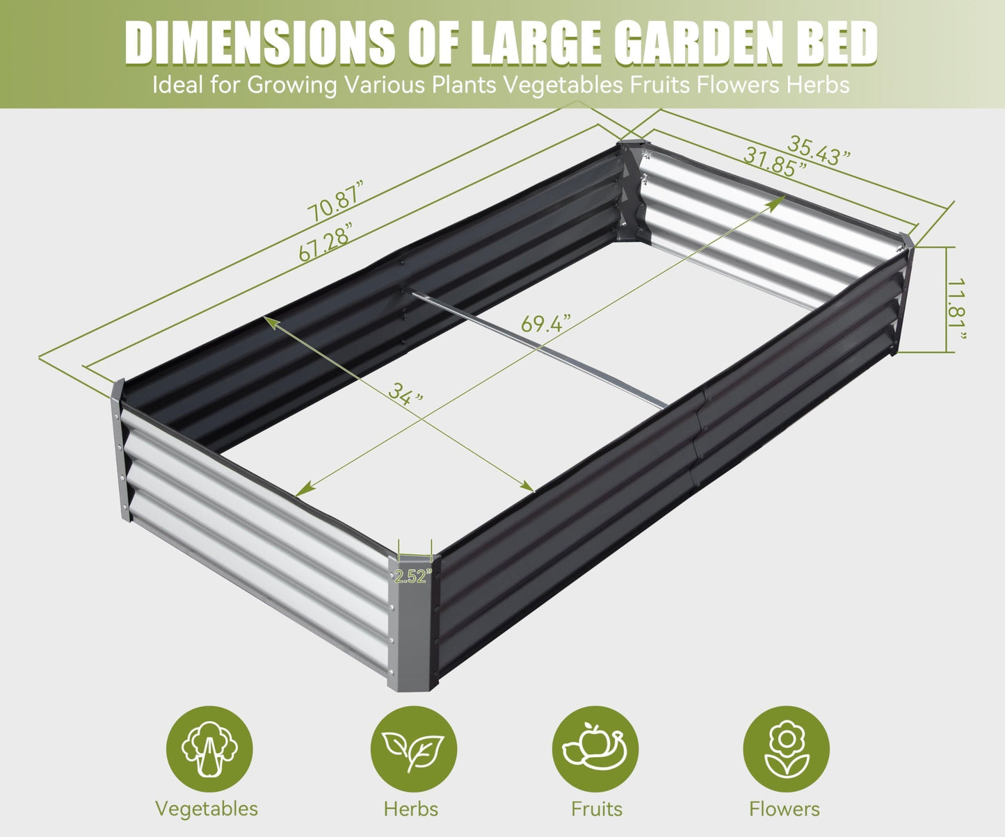 PolyTEAK Silver Galvanized Raised Garden Bed - Outdoor Planter Box for Vegetables, Fruits & Flowers