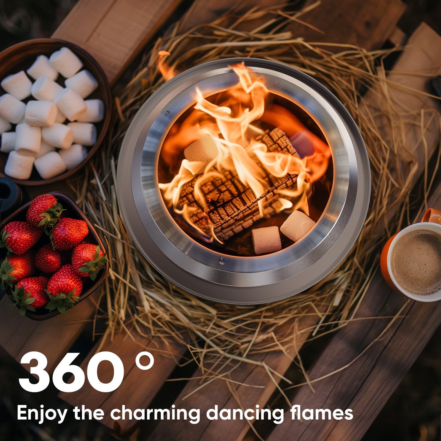 PolyTEAK Stainless Portable Smokeless Tabletop Fire Pit for Outdoor Patio, Backyard Camping, and Bonfire