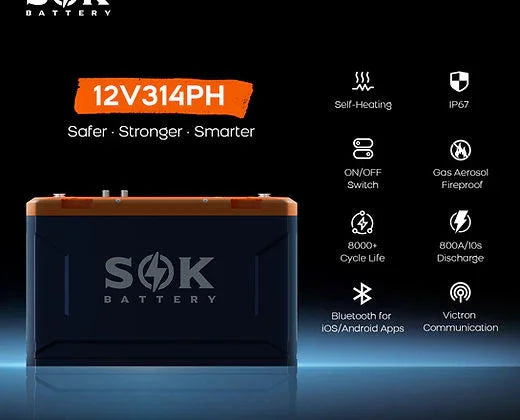 SOK Battery 12V 314Ah Lithium Battery, Built-in heater & Bluetooth, Victron CAN Comms | SOK Battery