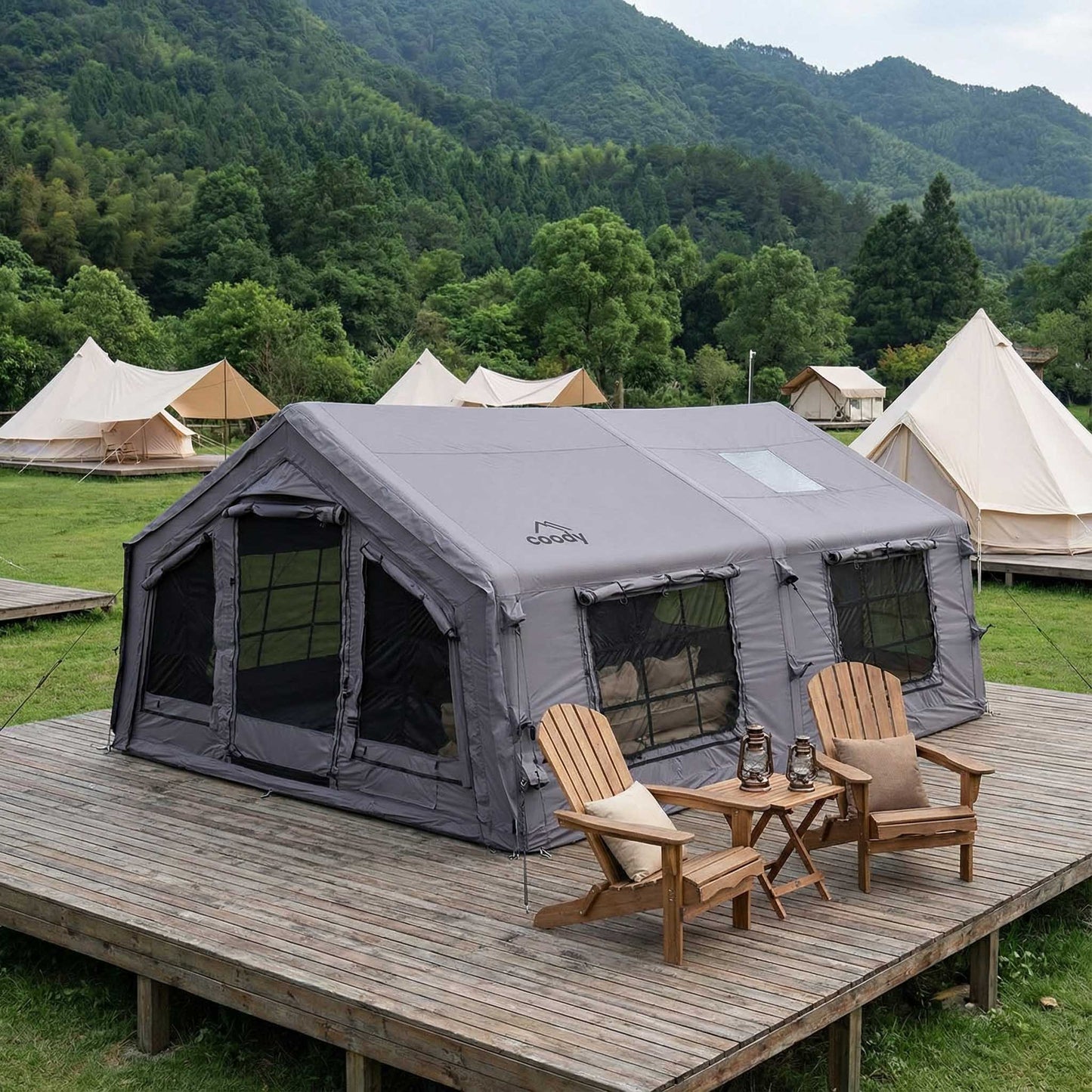 Coody Familia AirTent 17.2 Gray Inflatable Tent House for Camping (2-10 Person)