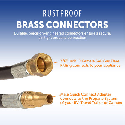 Flame King RV, Van, Trailer Low Pressure Quick Connect 72 Inch, 3/8 Inch ID Female SAE Gas Flare Fitting