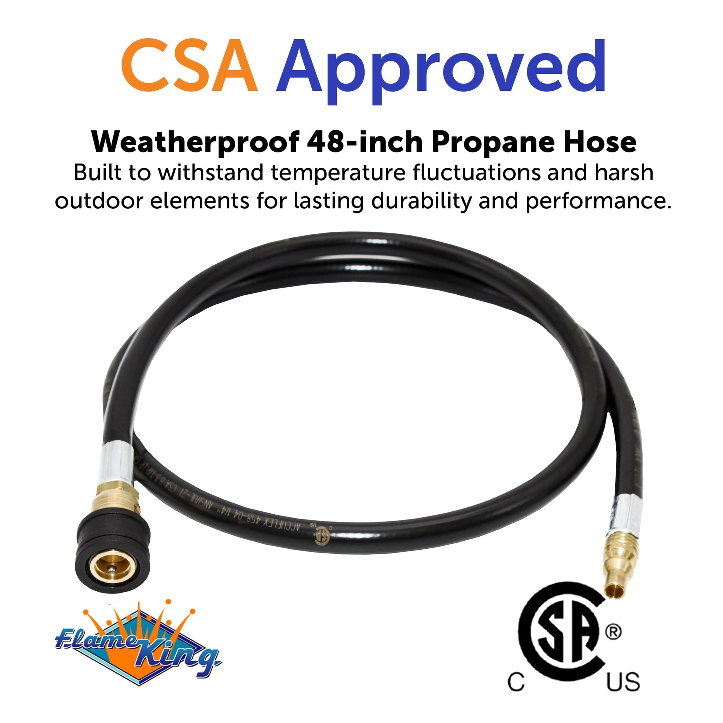 Flame King RV, Van, Trailer, Dual Quick Connect Hose, LP Gas Only, 48 inch, 1/4 inch