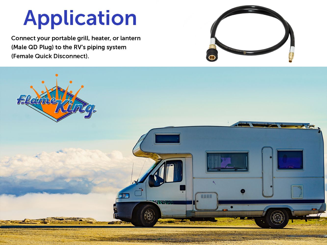 Flame King RV, Van, Trailer, Dual Quick Connect Hose, LP Gas Only, 48 inch, 1/4 inch