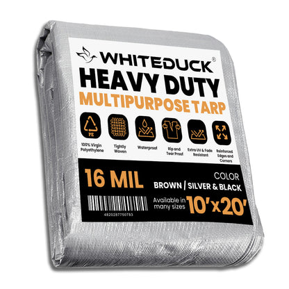 White Duck Outdoors Super Heavy Duty Poly Tarp Cover Thick 16 Mil, 8 oz