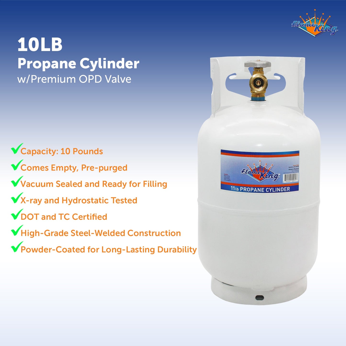 Flame King 10lb Propane Tank LP Cylinder with OPD