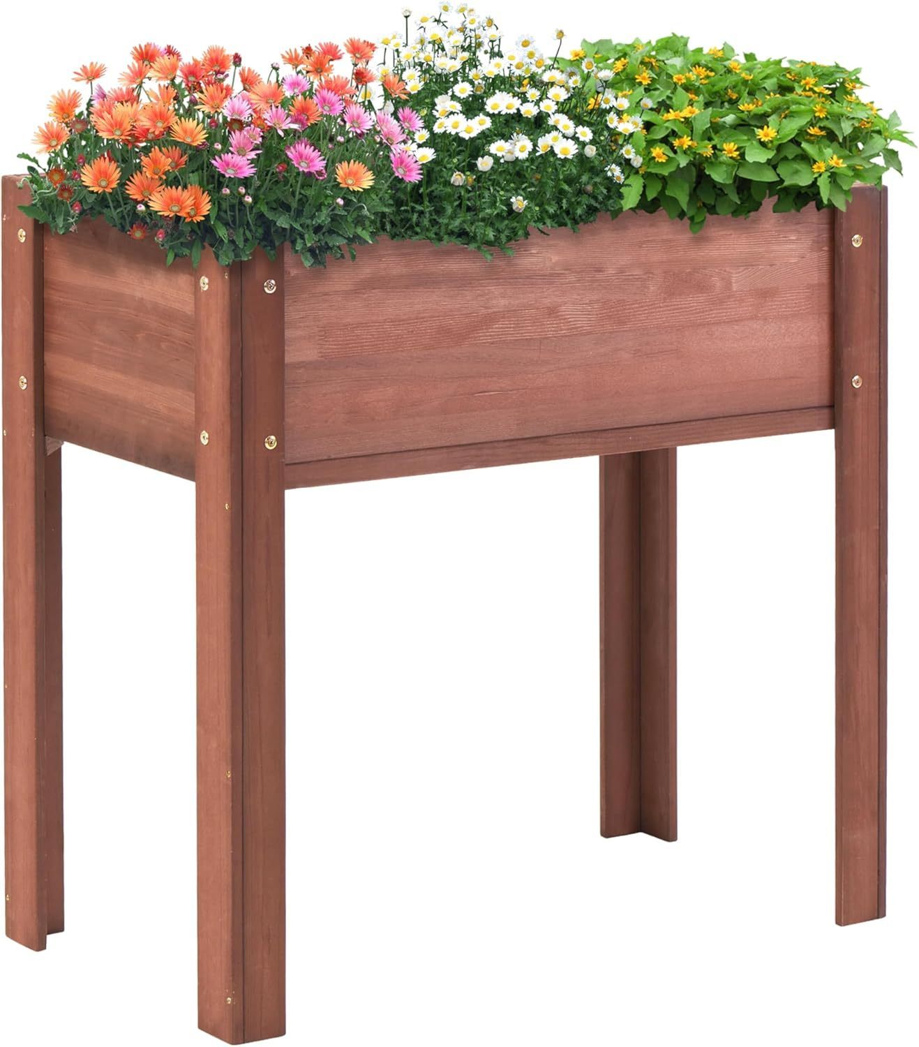 PolyTEAK Elevated Wooden Planter Box for Outdoor Flowers, Vegetables, & Herbs
