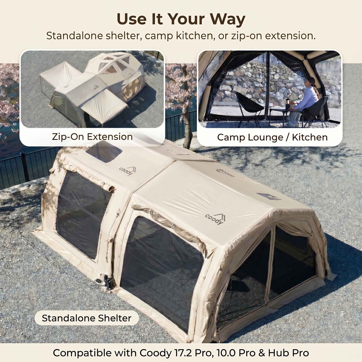 Coody AirTarp Pro Inflatable Canopy Extension for 17.2 Pro, 10.0 Pro & Hub Pro AirTents – Beige